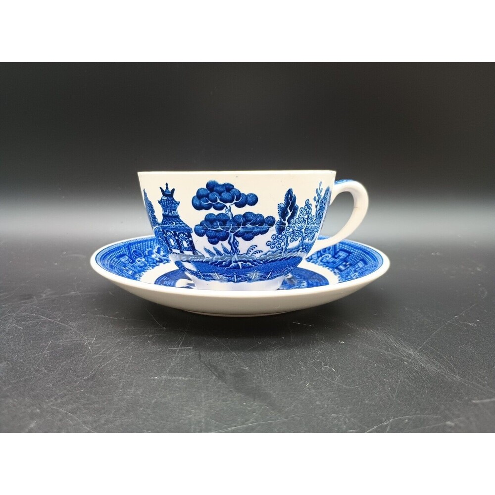 Blue Willow England Teacup And Saucer